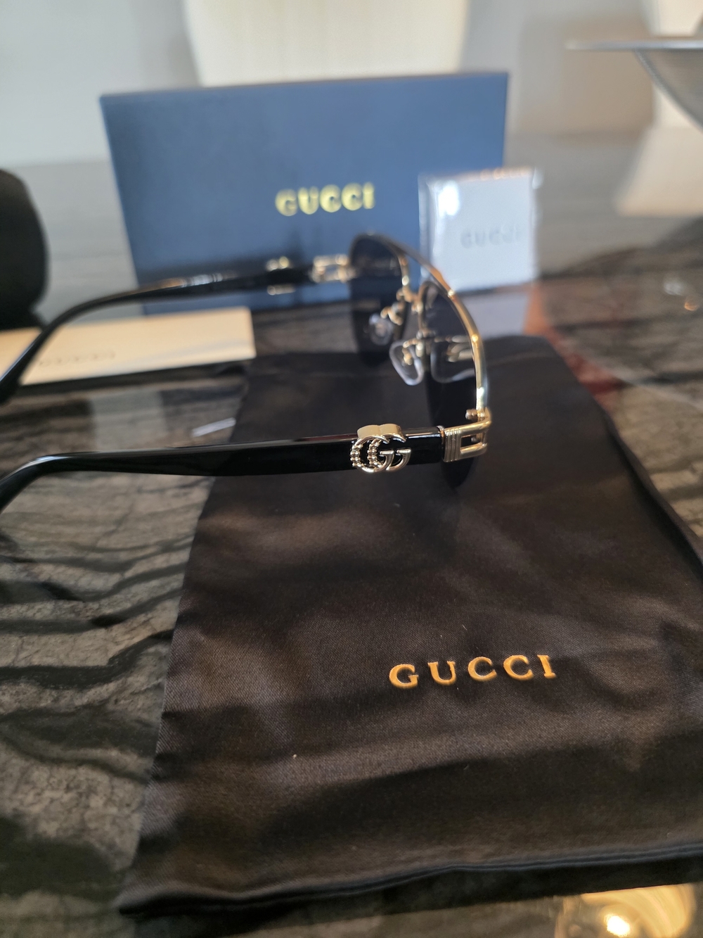 NWT Gucci 1220s Black & Gold Aviator Sunglasses - Picture 3 of 11